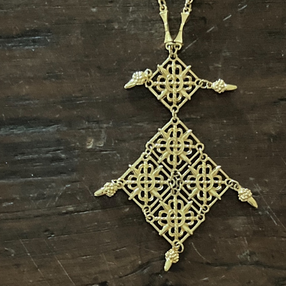 RARE Vintage D'Orlan Etruscan style statement necklace, Gold Toned Detailed